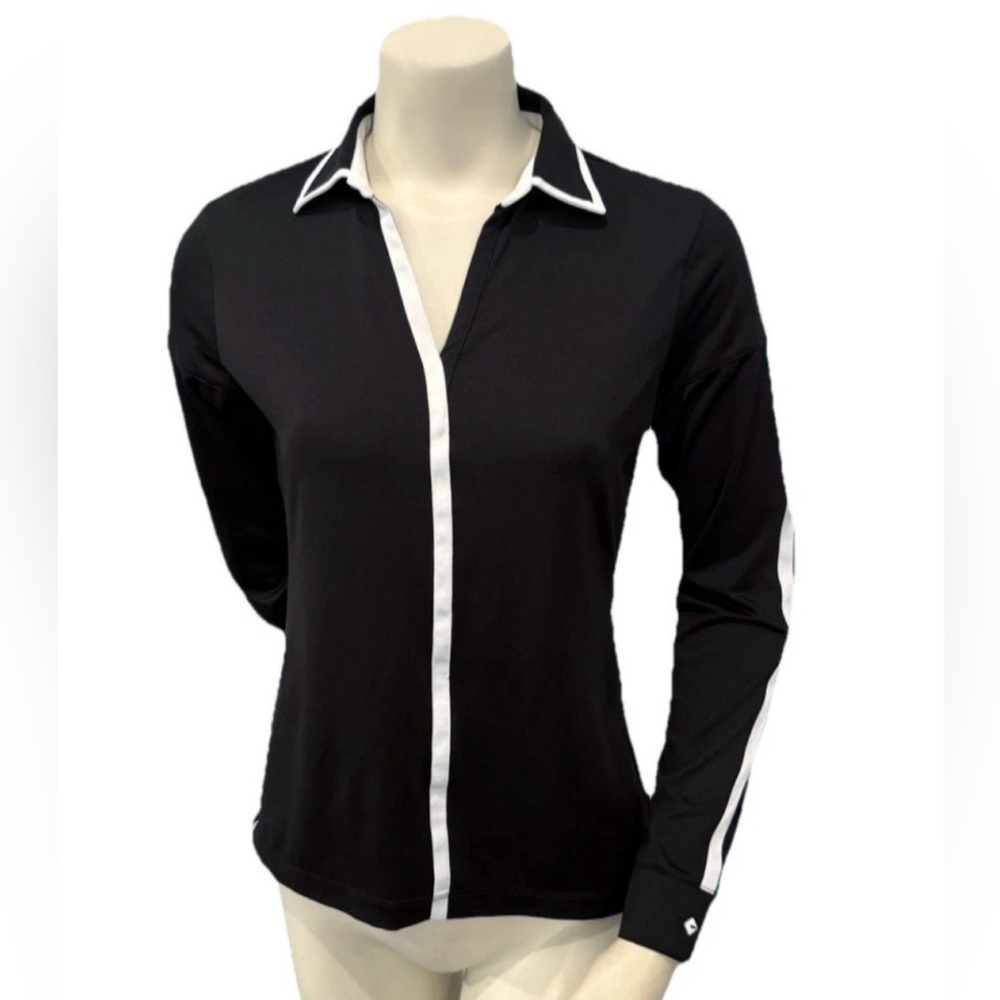 EP Pro Tour Tech Black White Trim Long Sleeve Golf Polo Shirt Women’s Size S